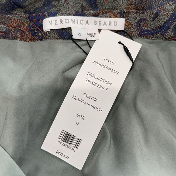 NWT Veronica Beard Trixie Illusion Asymmetrical Skirt Seafoam Green Size 12 - Picture 10 of 12
